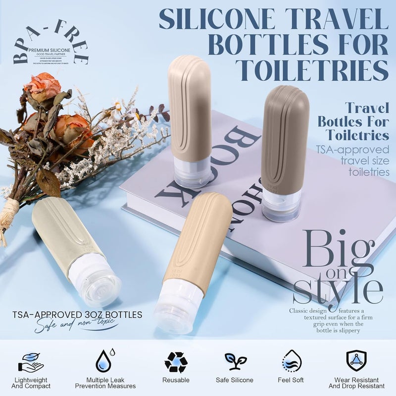 YIIMER Travel Bottles for Toiletries, 3oz TSA Approved Travel Size Toiletries, Silicone Leak-Proof Refillable Containers, Squeezable Liquid Essentials Bottles W/Clear Bag (CREAM) - Image 2